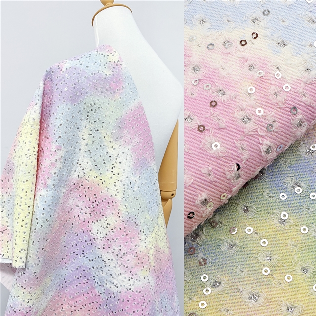 tie dye sequins powder coating perforated denim fabric