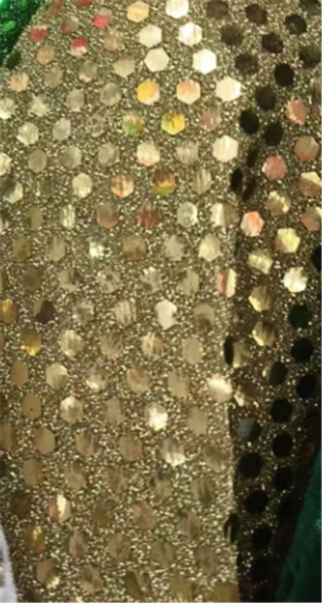 gold and silver wire hexagon sequins fabric
