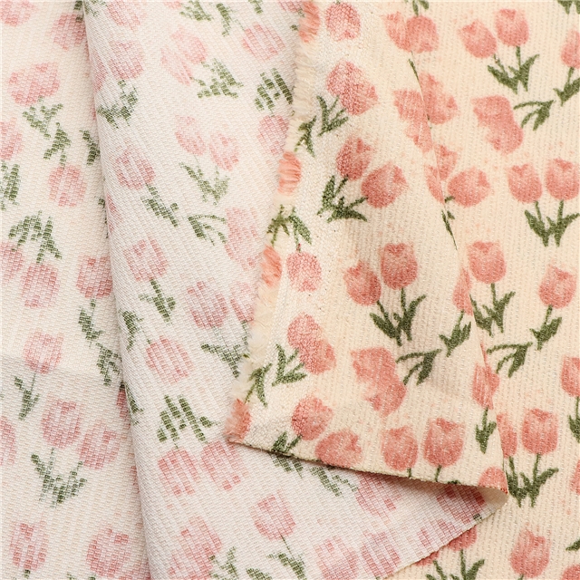 tulip print corduroy fabric 1#beige+pink flower,50*150cm(19.7*59.1
