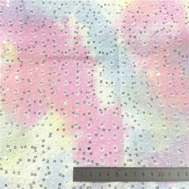 tie dye sequins powder coating perforated denim fabric