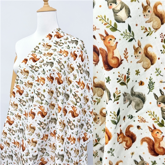 cotton Cartoon squirrel cotton double-layer yarn digital printing fabric