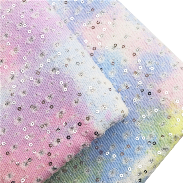 tie dye sequins powder coating perforated denim fabric
