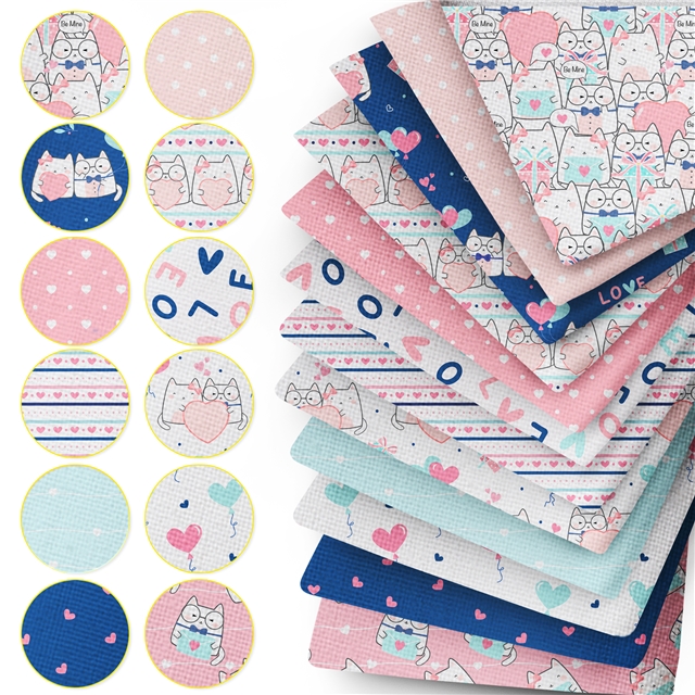 polyester cotton heart cat series polyester cotton fabric set (12 pcs/set) polyester cotton fabric,50*45cm(19.7*17.7