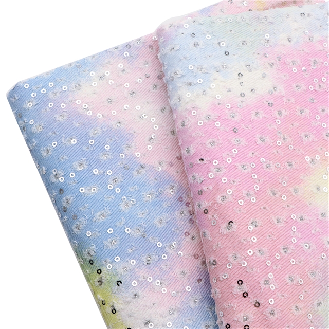 tie dye sequins powder coating perforated denim fabric