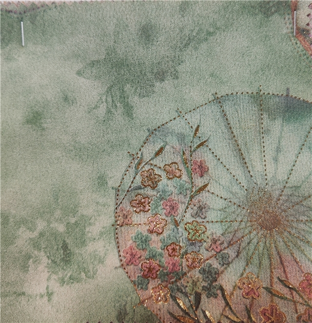 2 ways hot stamping chinese style flower suede fabric