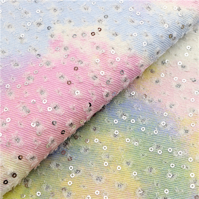 tie dye sequins powder coating perforated denim fabric