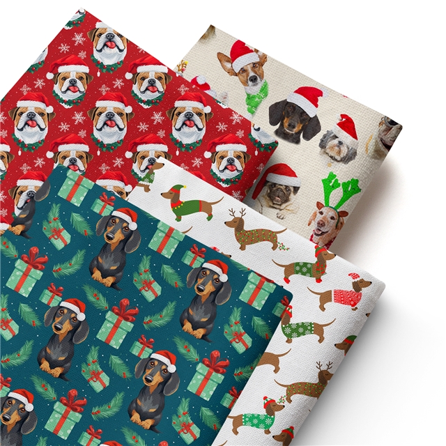 polyester cotton christmas dog series polyester cotton fabric set (4 pcs/set)