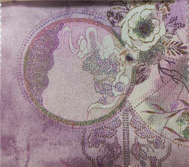 2 ways hot stamping chinese style flower suede fabric
