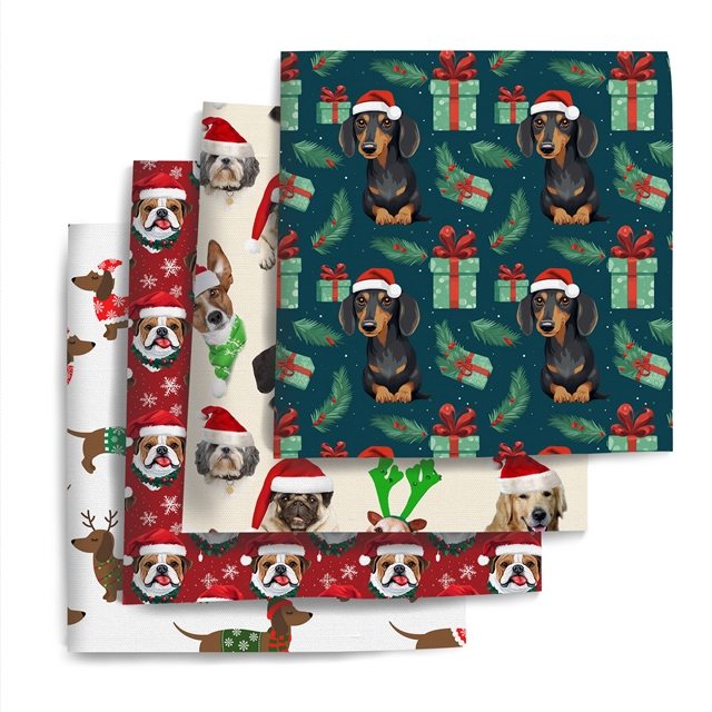 polyester cotton christmas dog series polyester cotton fabric set (4 pcs/set)