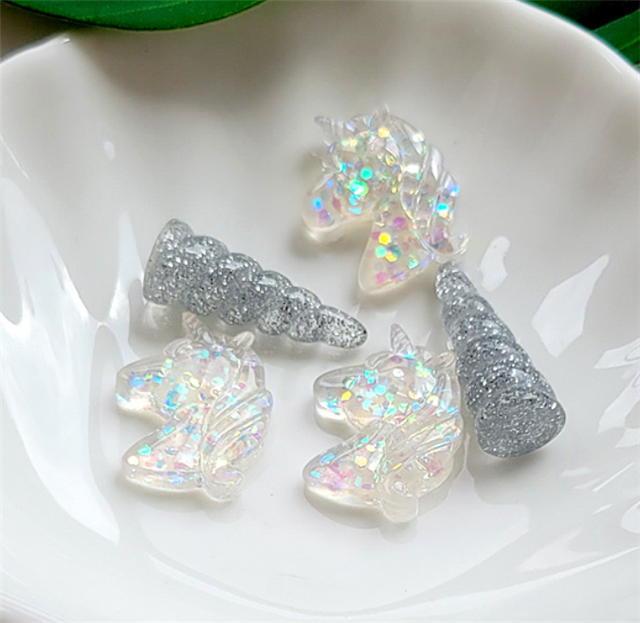 resin transparent glitter unicorn 3D resin accessories
