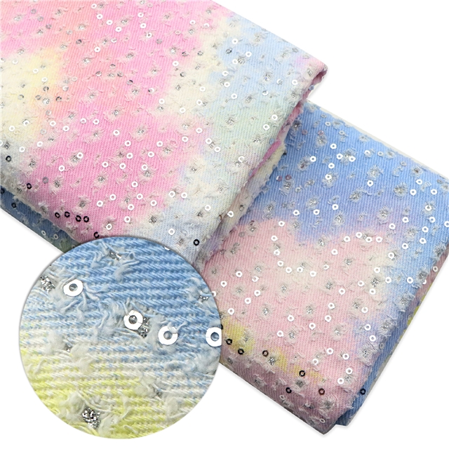 tie dye sequins powder coating perforated denim fabric