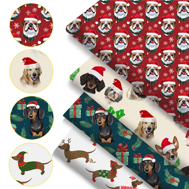 polyester cotton christmas dog series polyester cotton fabric set (4 pcs/set)
