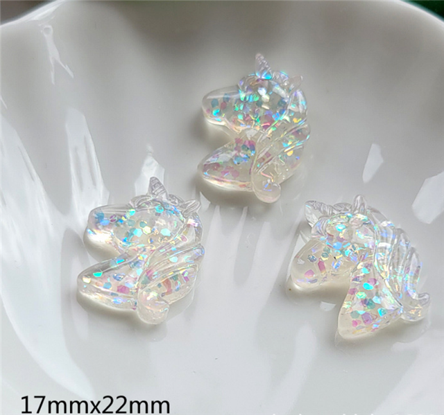 resin transparent glitter unicorn 3D resin accessories
