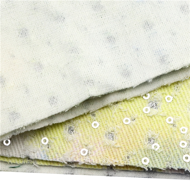 tie dye sequins powder coating perforated denim fabric