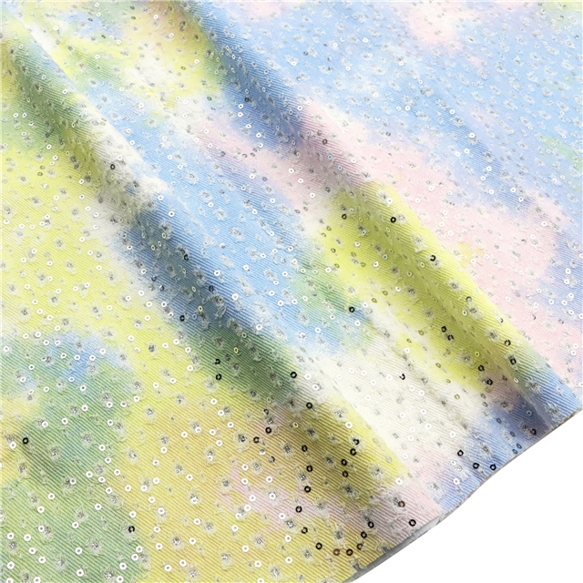 tie dye sequins powder coating perforated denim fabric 3#,50*140cm(19.7*55.1