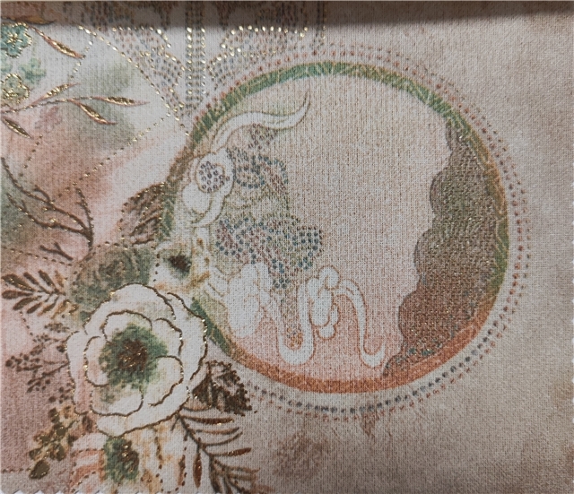 2 ways hot stamping chinese style flower suede fabric