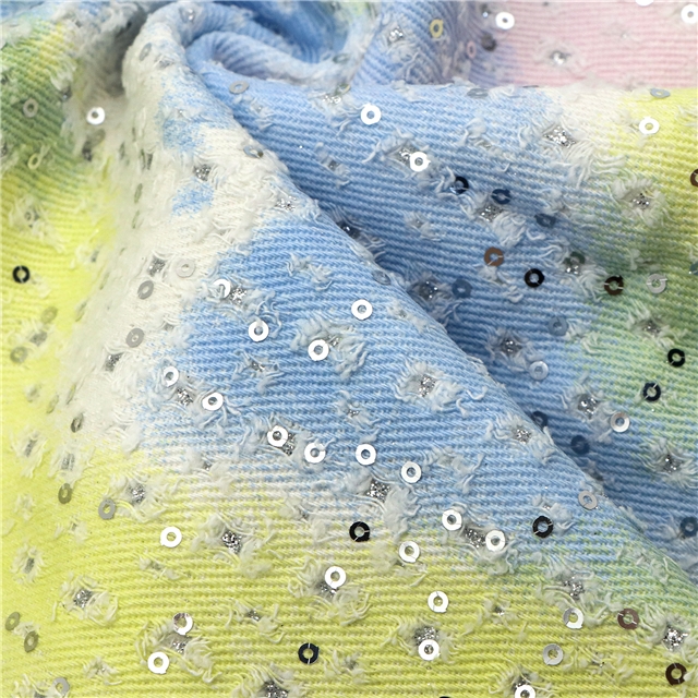 tie dye sequins powder coating perforated denim fabric