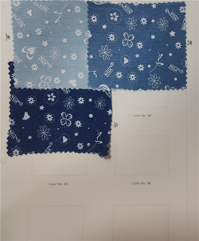 offset printing star heart flower denim fabric