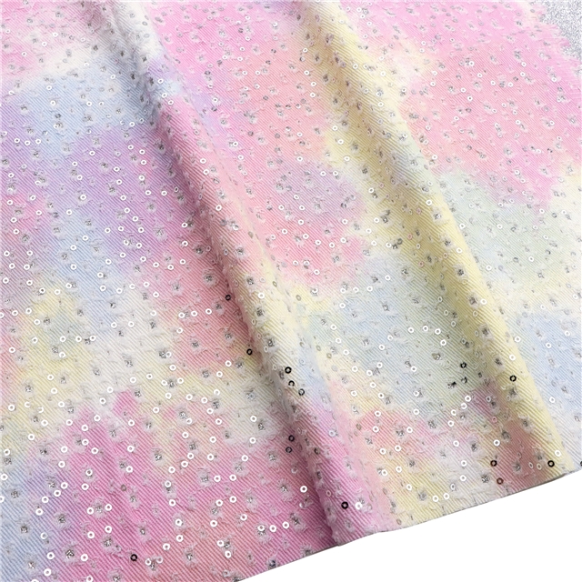 tie dye sequins powder coating perforated denim fabric 2#,50*140cm(19.7*55.1