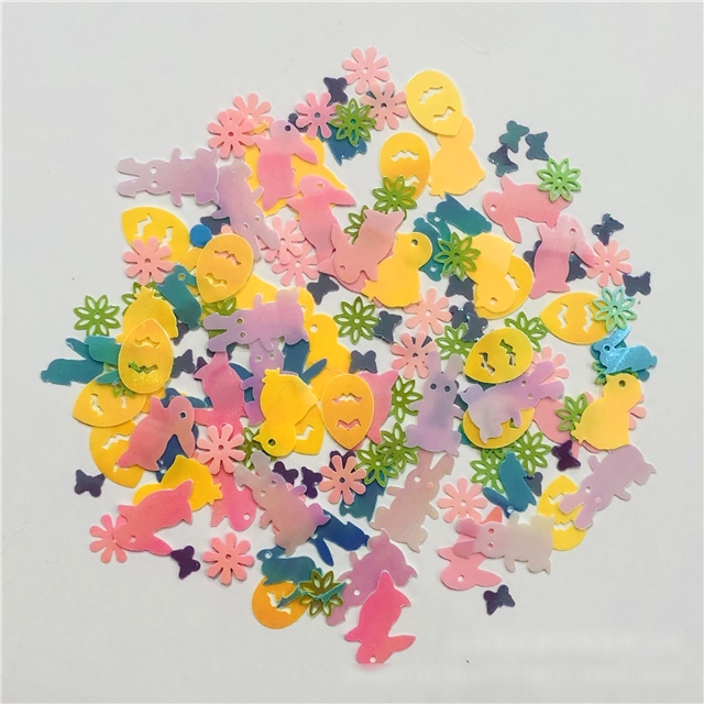 pvc mixed easter day eggs rabbit sequins package filler