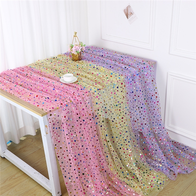 colourful gold hot stamping large and small dots mesh fabric
