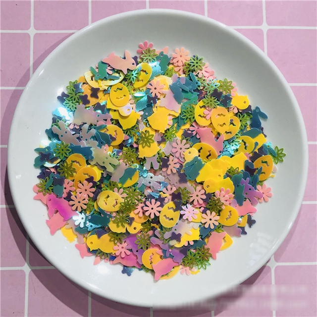 pvc mixed easter day eggs rabbit sequins package filler
