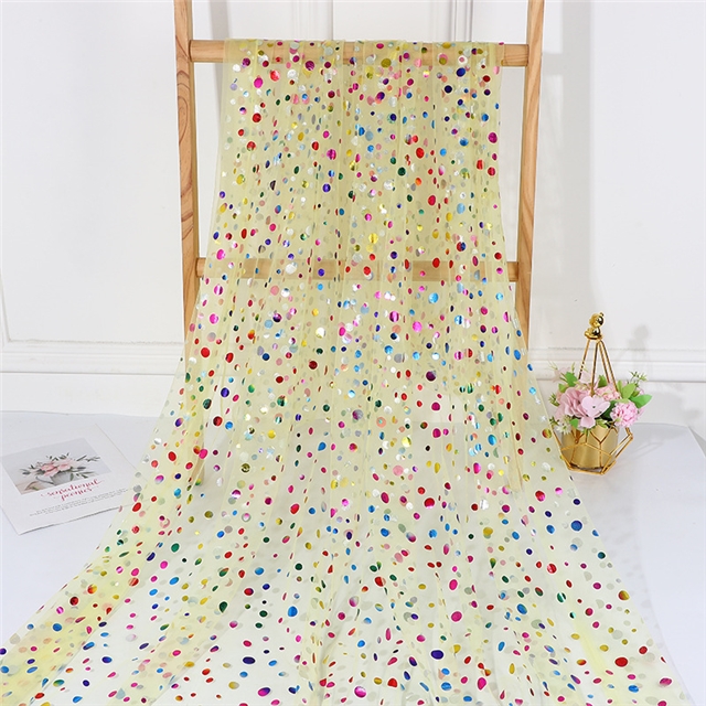 colourful gold hot stamping large and small dots mesh fabric