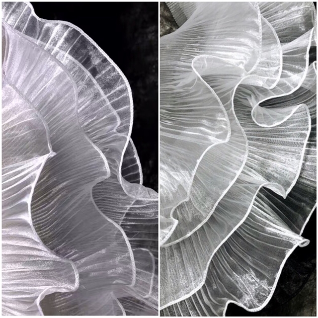 polyester folded large wave organza elastic lace (straightening quantity one yard)