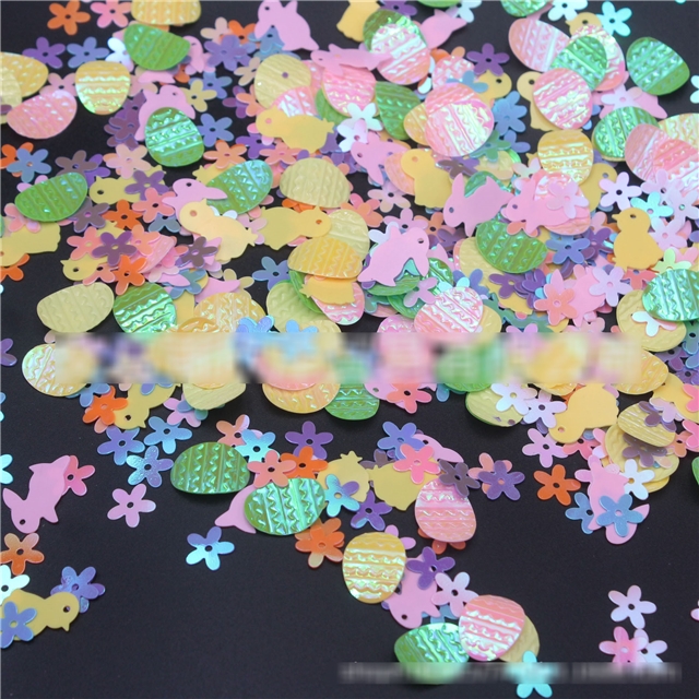 pvc mixed easter day eggs rabbit sequins package filler