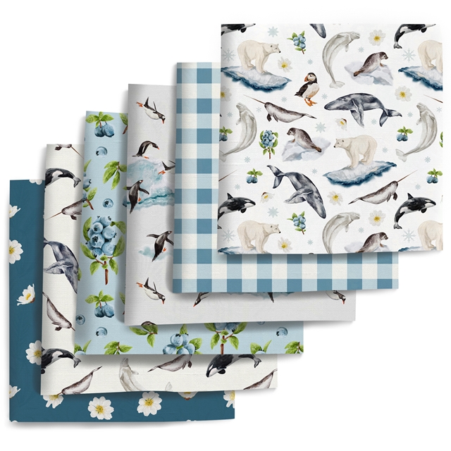 polyester cotton blueberry flower animals series polyester cotton fabric set (6 pcs/set)