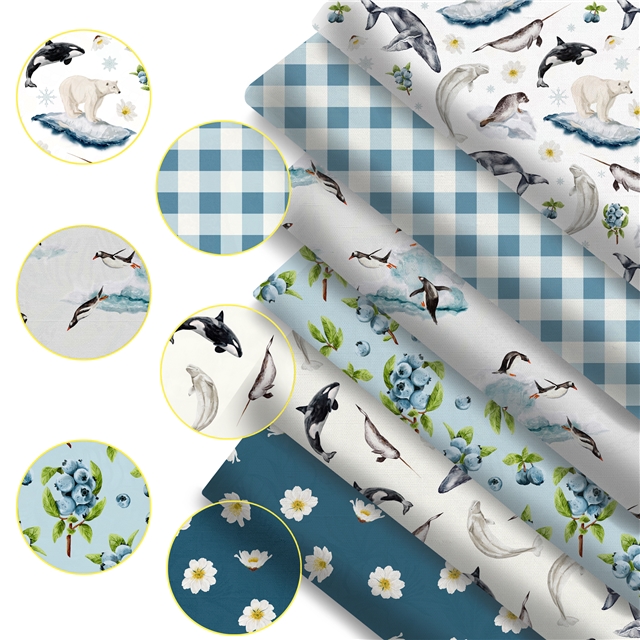 polyester cotton blueberry flower animals series polyester cotton fabric set (6 pcs/set)