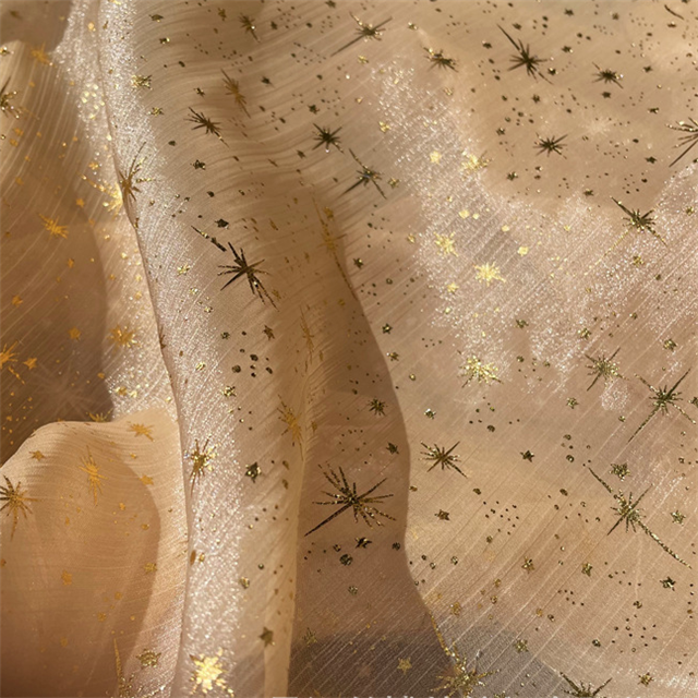 hot stamping star bright silk crepe organza fabric