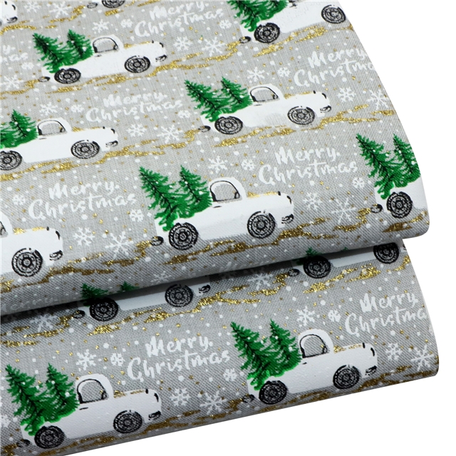 christmas tree car glitter ink printed linen fabric