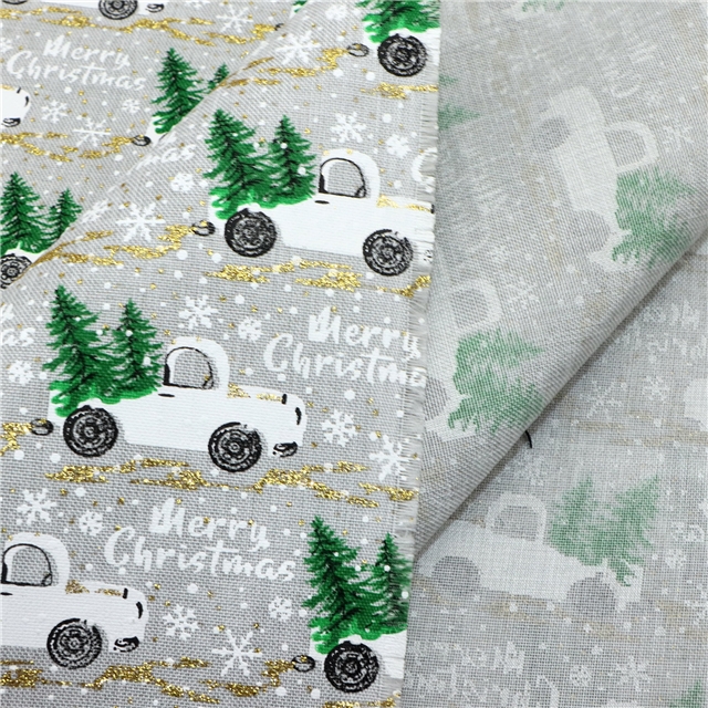 christmas tree car glitter ink printed linen fabric