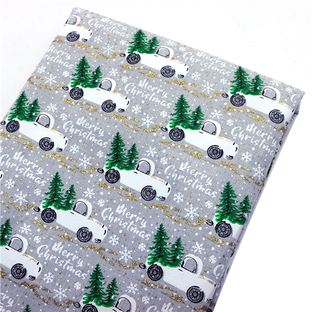 christmas tree car glitter ink printed linen fabric