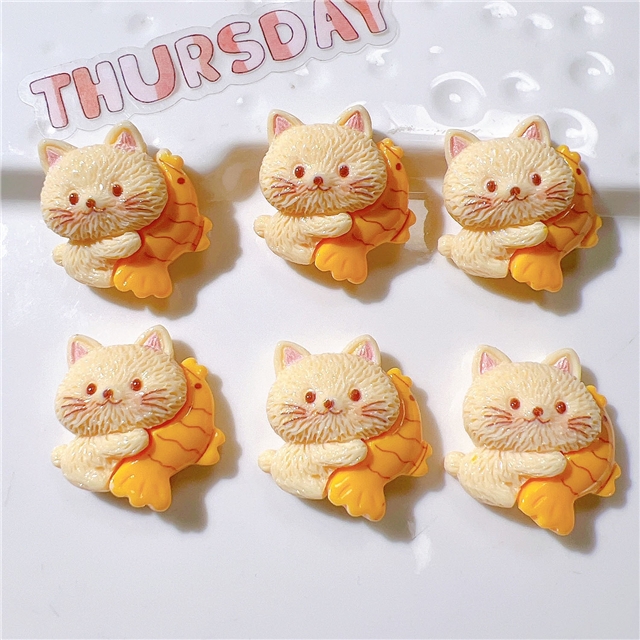 plastic/resin cute fishing cat 3d resin accessories