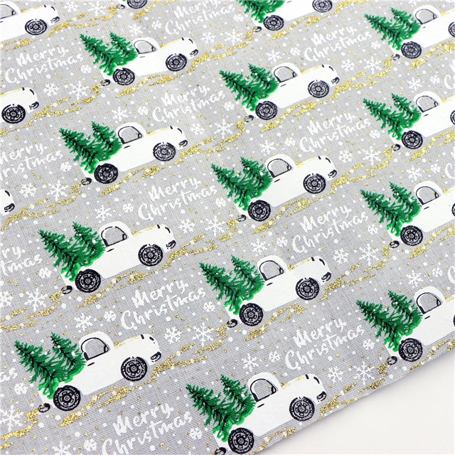 christmas tree car glitter ink printed linen fabric