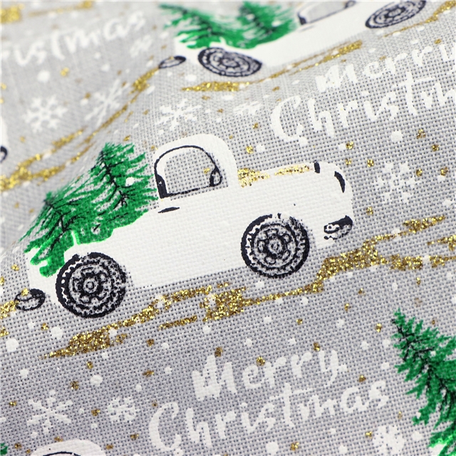 christmas tree car glitter ink printed linen fabric