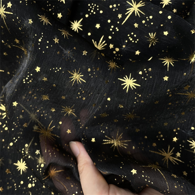 hot stamping star bright silk crepe organza fabric