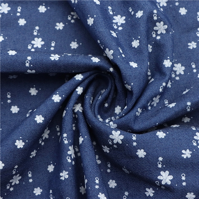offset printed flower denim fabric 2#blue,50*150cm(19.7*59.1