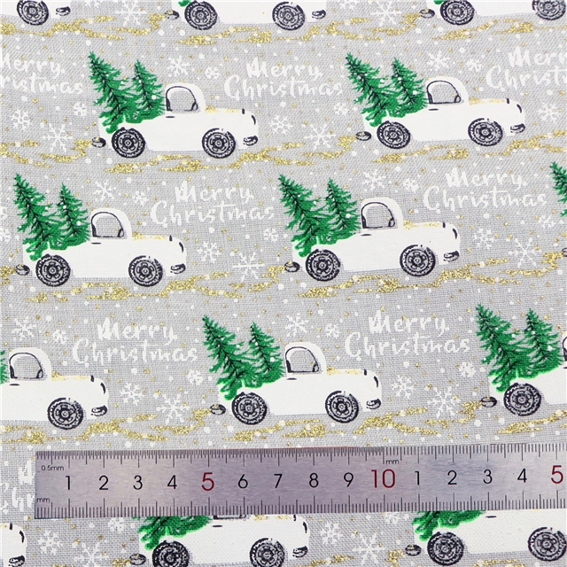christmas tree car glitter ink printed linen fabric