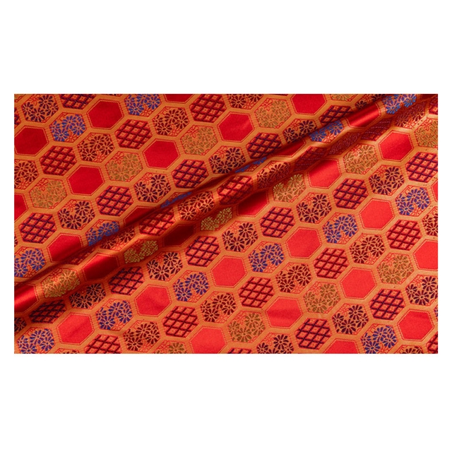 chinese style hexagonal woven satin gold and silver silk jacquard fabric