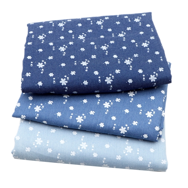 offset printed flower denim fabric 2#blue,50*150cm(19.7*59.1