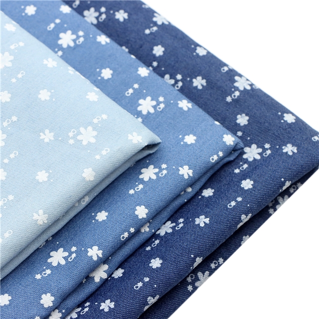 offset printed flower denim fabric 2#blue,50*150cm(19.7*59.1