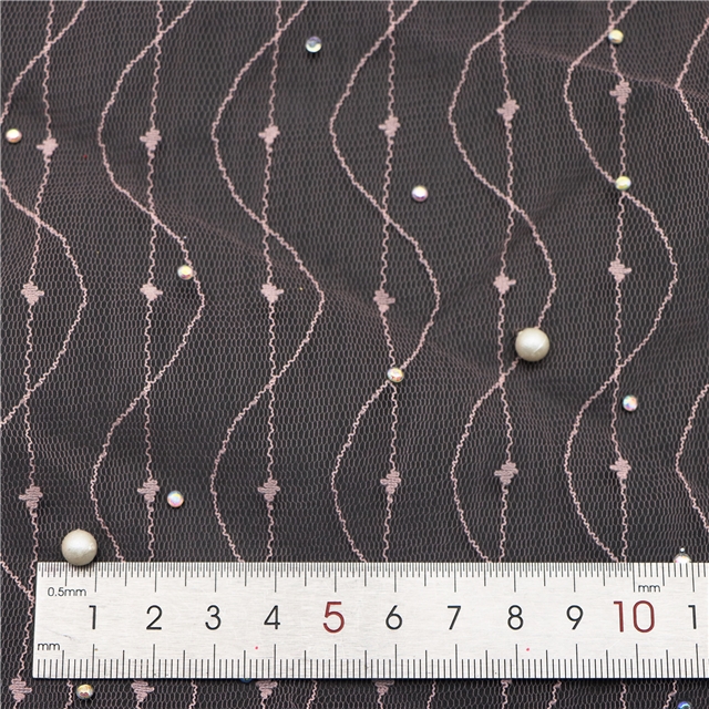 geometry hotfix rhinestone lace with faux pearl solid color mesh fabric