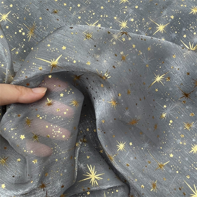 hot stamping star bright silk crepe organza fabric