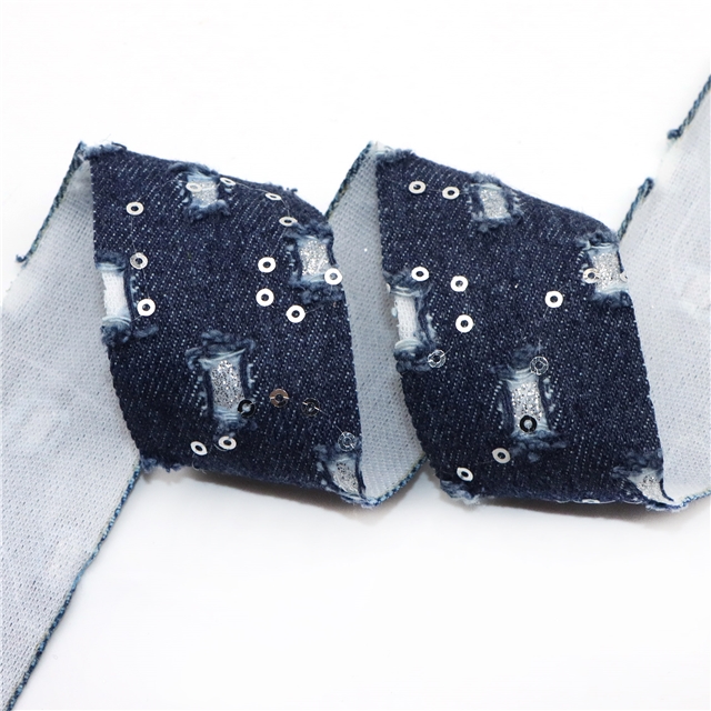 polyester roken hole sequin denim webbing light blue,40mm(1.6