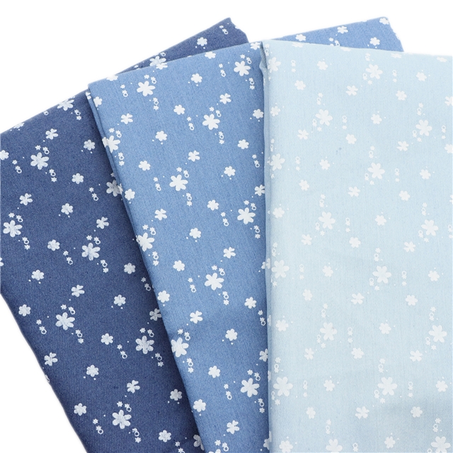 offset printed flower denim fabric 2#blue,50*150cm(19.7*59.1
