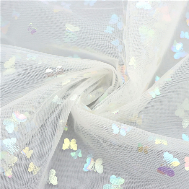 100% nylon colourful gold hot stamping butterfly mesh fabric white,50*150cm(19.7*59.1