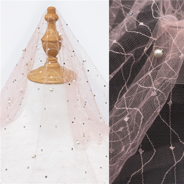 geometry hotfix rhinestone lace with faux pearl solid color mesh fabric